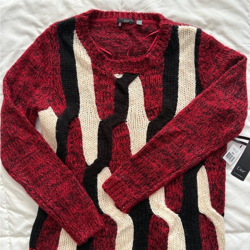 Dex Red, Black, and Cream Knit Sweater